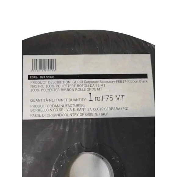 Authentic Gucci Logo 1/4" Ribbon Matte Black 75 Meter 82 Yards Roll New & Sealed - Picture 3 of 4